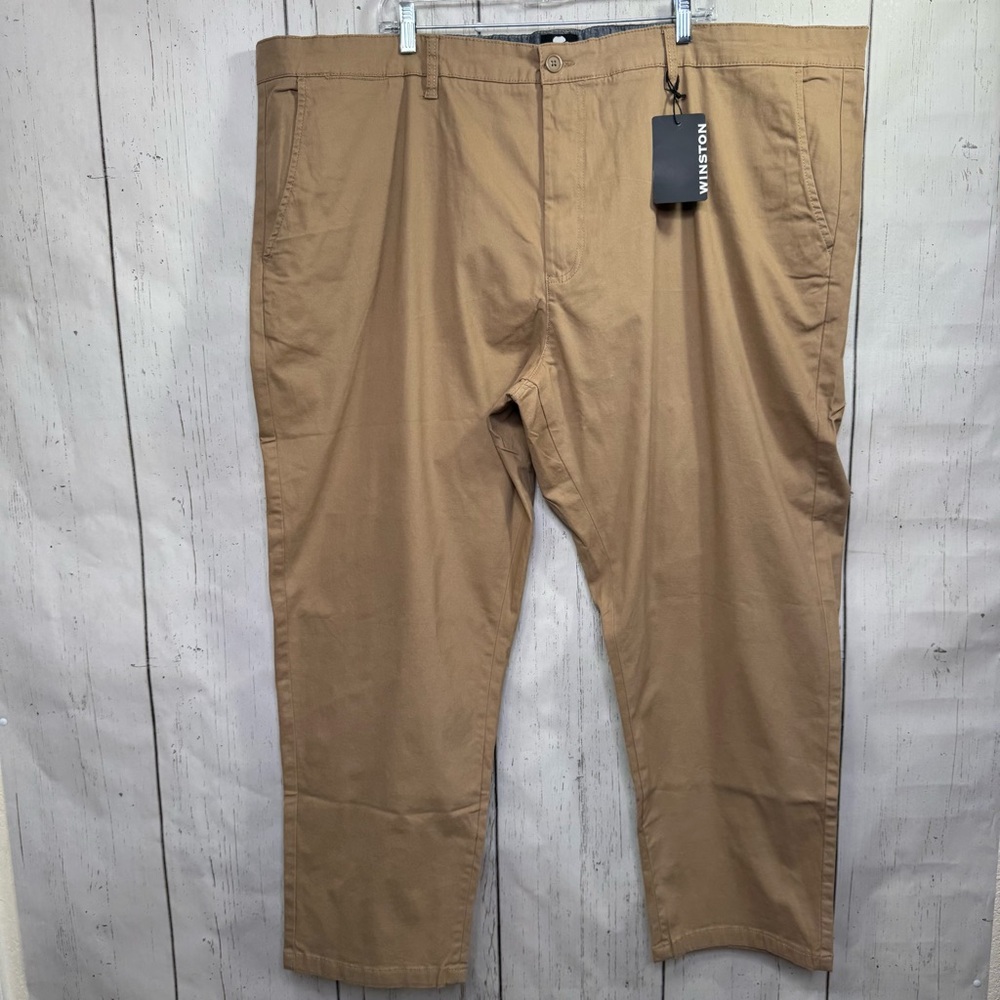 Winston Mens Khaki Chino Pants 50x30 Flat Front Casual Workwear Minimalist NWT